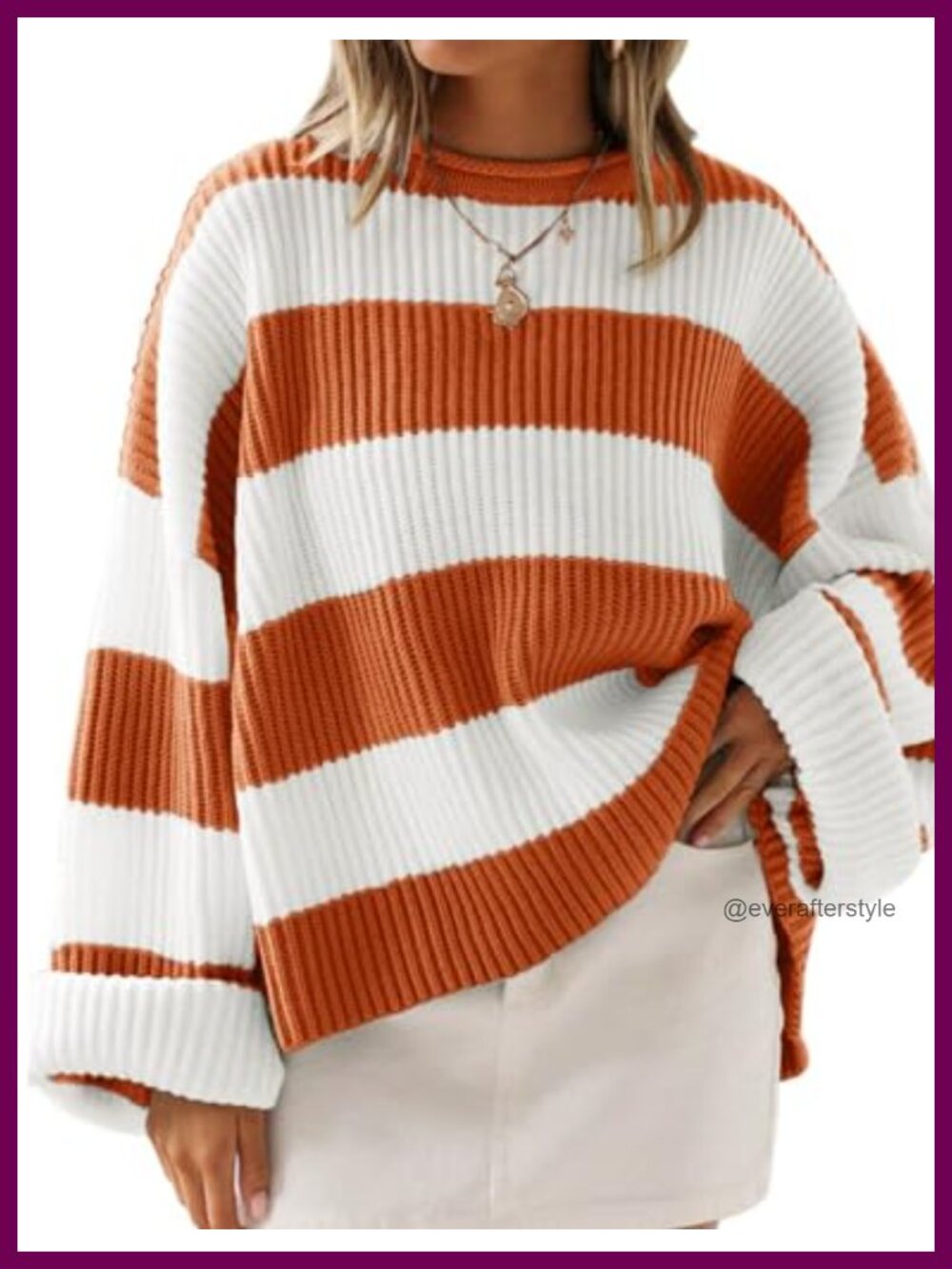 Striped Knit Sweater Oversized Long Sleeve Crew Neck Pullover
